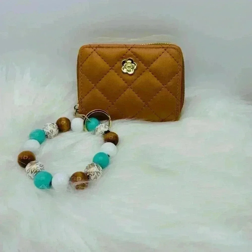 Brown Faux Leather Card Wristlet Wallet